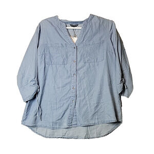 NWT Club Z Collection Blue Chambray LS Cotton Button Up Shirt Women's Plus 1X